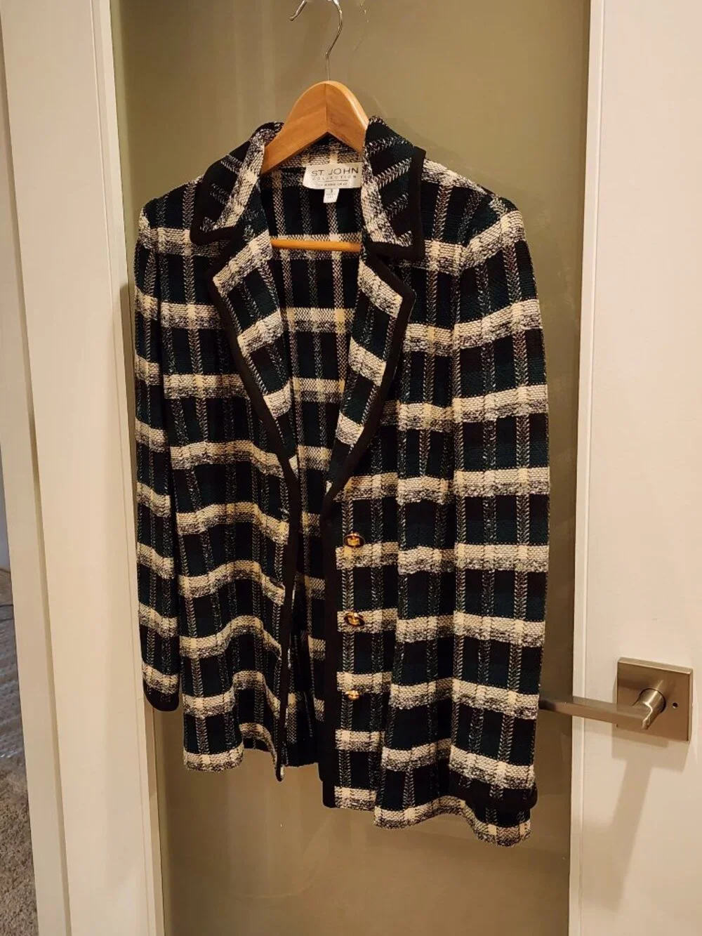 Excellent!!| US 8| ST JOHN: Emerald Green/Black Classic Blazer Jacket - Picture 1 of 14